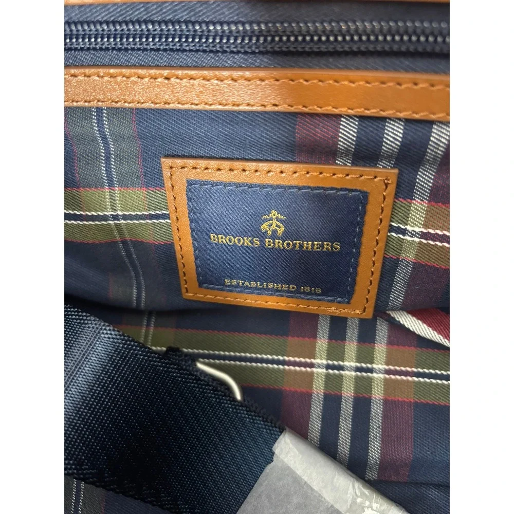 Brooks Brothers Navy Canvas Leather Trim Wells Duffle Weekend Travel Bag